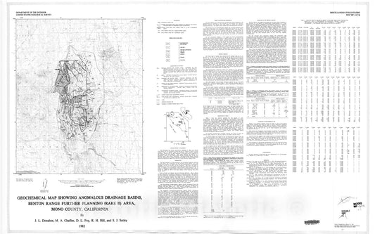 Map : Geochemical map showing anomalous drainage basins, Benton Range Further Planning (RARE II) Area, Mono County, California, 1982 Cartography Wall Art :