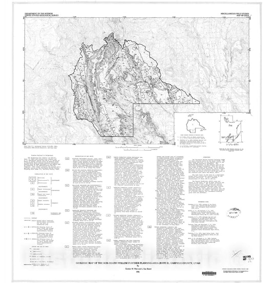 Map : Geologic map of the Box-Death Hollow Further Planning Area (RARE II), Garfield County, Utah, 1981 Cartography Wall Art :