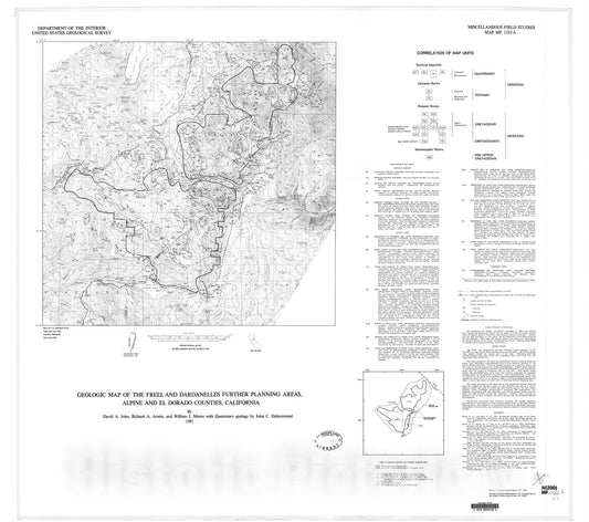 Map : Geologic map of the Freel and Dardanelles Further Planning Areas, Alpine and El Dorado Counties, California, 1981 Cartography Wall Art :