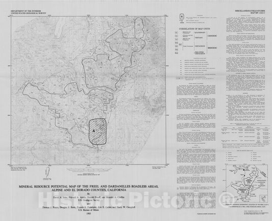 Map : Mineral resource potential map of the Freel and Dardanelles Further Planning Areas, Alpine and El Dorado Counties, California, 1983 Cartography Wall Art :