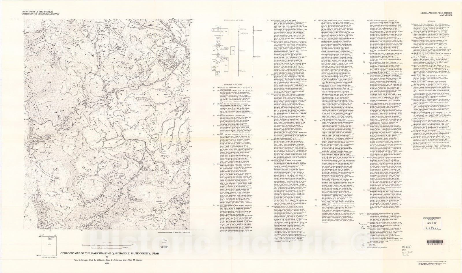 Map : Geologic map of the Marysvale NE quadrangle, Piute County, Utah, 1981 Cartography Wall Art :