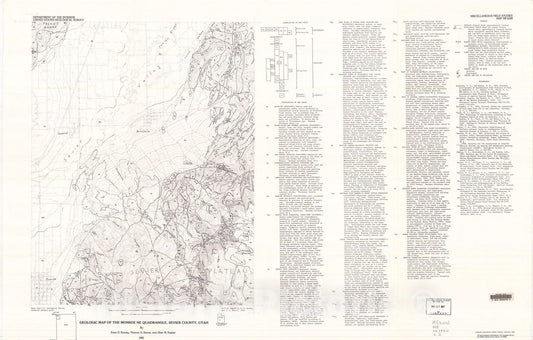 Map : Geologic map of the Monroe NE quadrangle, Sevier County, Utah, 1981 Cartography Wall Art :