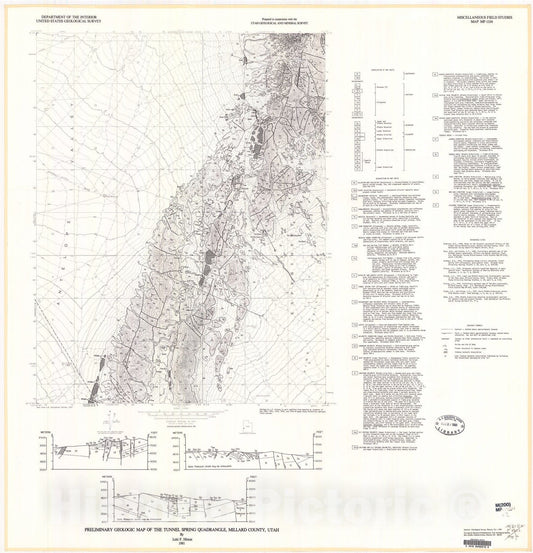 Map : Preliminary geologic map of the Tunnel Spring quadrangle, Millard County, Utah, 1981 Cartography Wall Art :