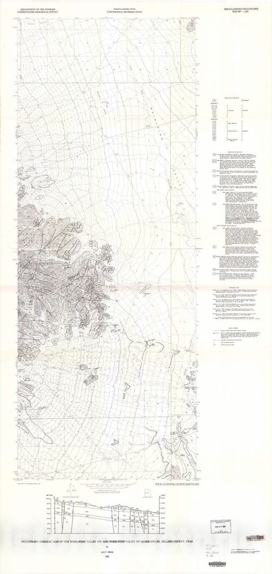 Map : Preliminary geologic map of the Whirlwind Valley NW and Whirlwind Valley SW quadrangles, Millard County, Utah, 1981 Cartography Wall Art :