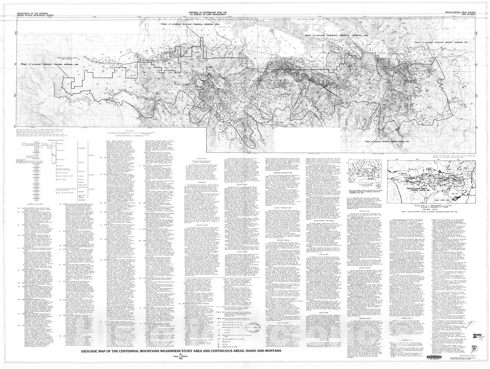 Map : Geologic map of the Centennial Mountains Wilderness Study Area and contiguous areas, Idaho and Montana, 1982 Cartography Wall Art :