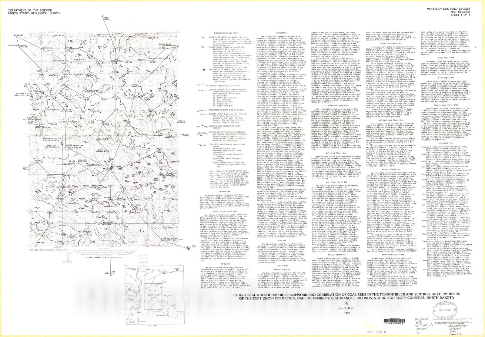 Map : Structural-stratigraphic framework and correlation of coal beds in the Tongue River and Sentinel Butte Members of the Fort Union F, 1983 Cartography Wall Art :