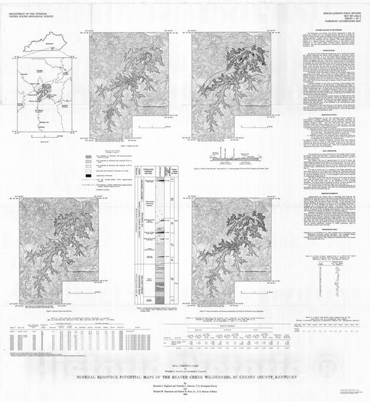 Map : Mineral resource potential of the Beaver Creek Wilderness, McCreary County, Kentucky, 1983 Cartography Wall Art :