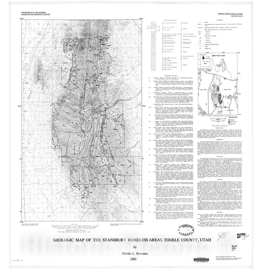 Map : Geologic map of the Stansbury Roadless Areas, Tooele County, Utah, 1982 Cartography Wall Art :