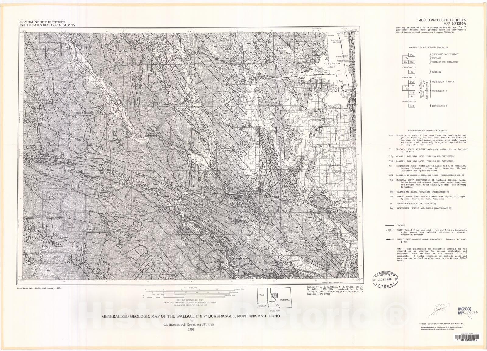 Map : Generalized geologic map of the Wallace one degree x two degrees quadrangle, Montana and Idaho, one98one Cartography Wall Art :
