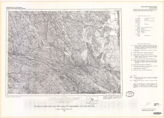 Map : Generalized geologic map of the Wallace one degree x two degrees quadrangle, Montana and Idaho, one98one Cartography Wall Art :
