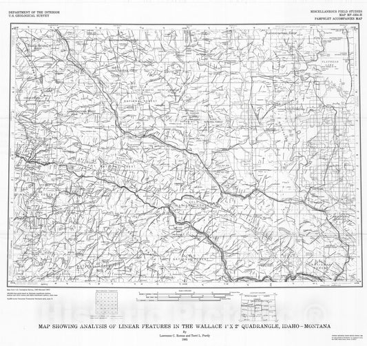 Map : Map showing analysis of linear features in the Wallace, Idaho-Montana one degree x two degrees quadrangle, one985 Cartography Wall Art :