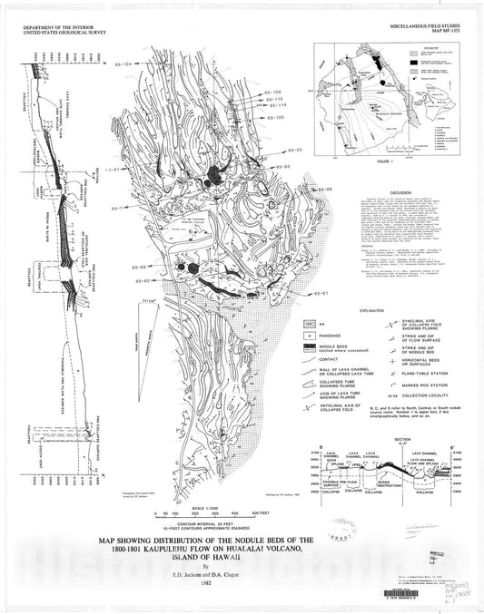 Map : Map showing the distribution of the nodule beds of the 1800-1801 Kaupulehu Flow on Hualalai Volcano, Island of Hawaii, 1982 Cartography Wall Art :