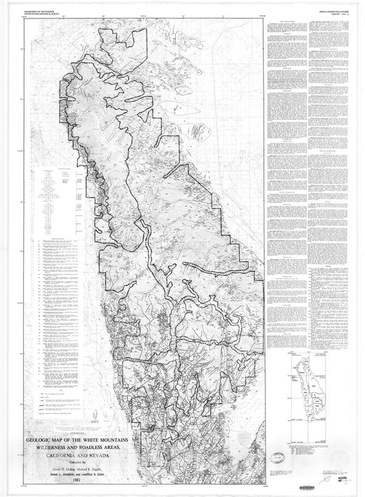 Map : Geologic map of the White Mountains Wilderness and roadless areas, California and Nevada, 1982 Cartography Wall Art :