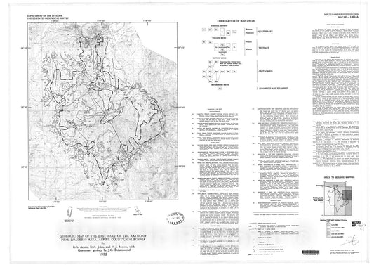 Map : Geologic map of the east part of the Raymond Peak Roadless Area, Alpine County, California, 1982 Cartography Wall Art :