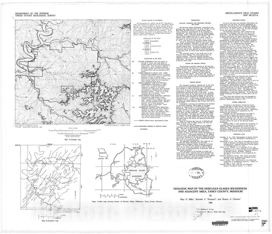 Map : Geologic map of the Hercules Glades Wilderness and adjacent area, Taney County, Missouri, 1981 Cartography Wall Art :