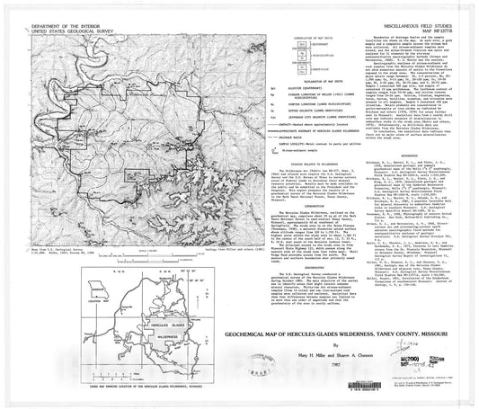 Map : Geochemical map of the Hercules Glades Wilderness, Taney County, Missouri, 1982 Cartography Wall Art :