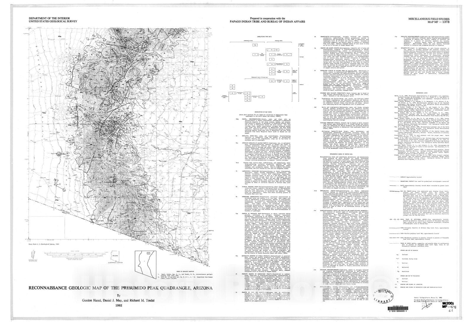 Map : Reconnaissance geologic map of the Presumido Peak quadrangle, Arizona, 1982 Cartography Wall Art :