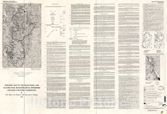 Map : Geologic map of the Eagle Rock and Glacier Peak Roadless Areas, Snohomish and King Counties, Washington, 1982 Cartography Wall Art :