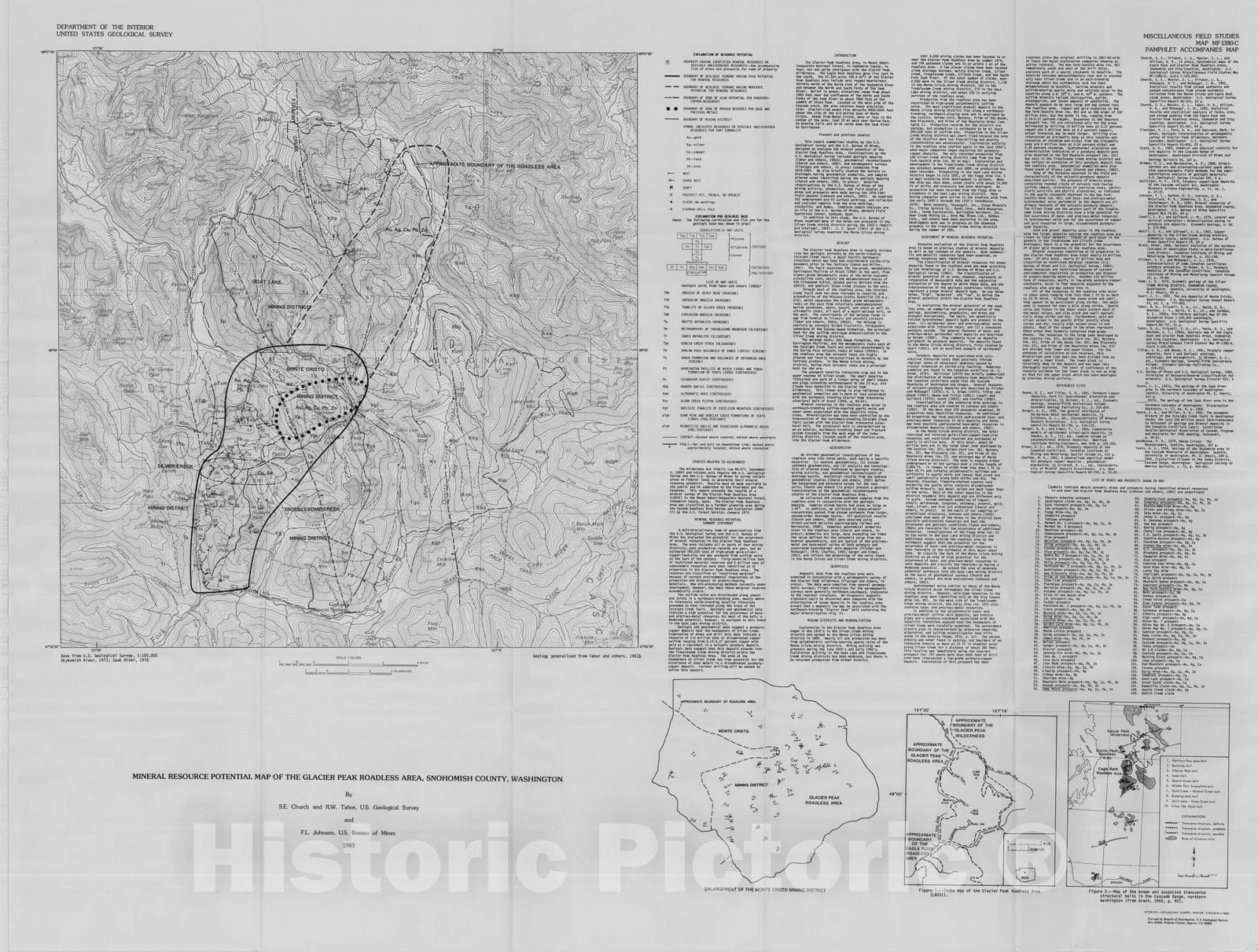 Map : Mineral resource potential map of the Glacier Peak Roadless Area, Snohomish County, Washington, 1983 Cartography Wall Art :