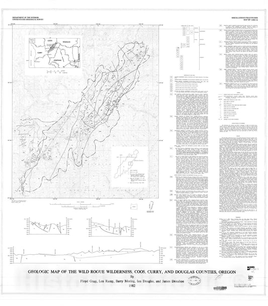 Map : Geologic map of the Wild Rogue Wilderness, Coos, Curry, and Douglas Counties, Oregon, 1982 Cartography Wall Art :