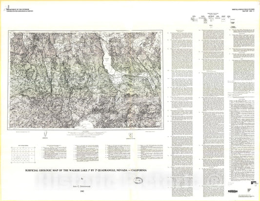 Map : Surficial geologic map of the Walker Lake one degree x two degrees quadrangle, Nevada-California, one98two Cartography Wall Art :