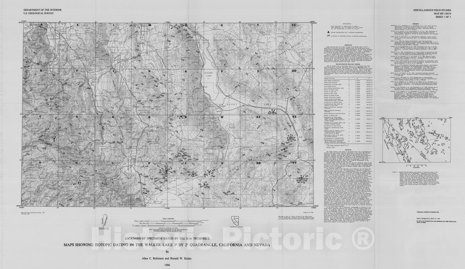 Map : Maps showing isotopic dating in the Walker Lake one degree by two degrees quadrangle, California and Nevada, one986 Cartography Wall Art :