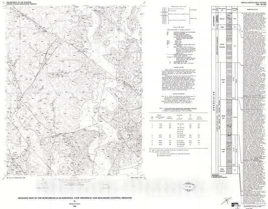 Map : Geologic map of the Burfordville quadrangle, Cape Girardeau and Bollinger Counties, Missouri, 1982 Cartography Wall Art :