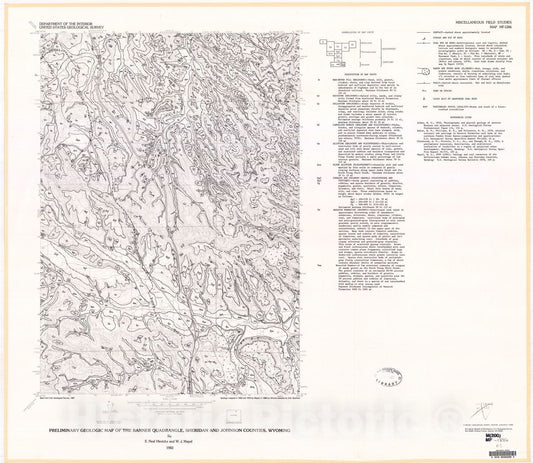 Map : Preliminary geologic map of the Banner quadrangle, Sheridan and Johnson Counties, Wyoming, 1982 Cartography Wall Art :