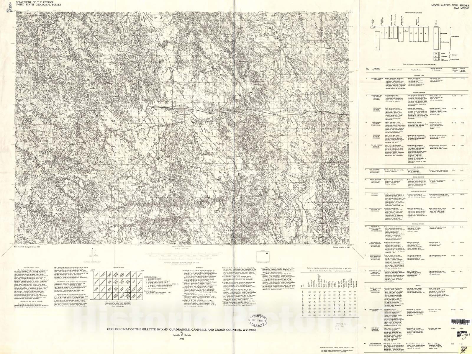 Map : Geologic map of the Gillette thirty minutes x sixty minutes quadrangle, Campbell and Crook Counties, Wyoming, 1982 Cartography Wall Art :