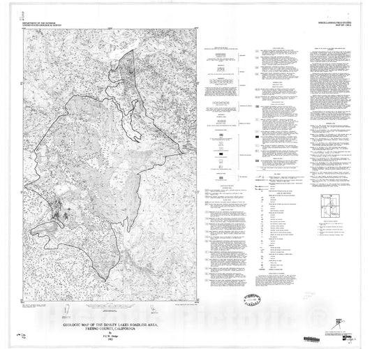 Map : Geologic map of the Dinkey Lakes Roadless Area, Fresno County, California, 1982 Cartography Wall Art :
