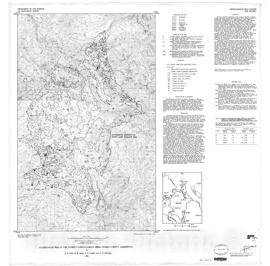 Map : Geochemical map of the Dinkey Lakes Roadless Area, Fresno County, California, 1985 Cartography Wall Art :