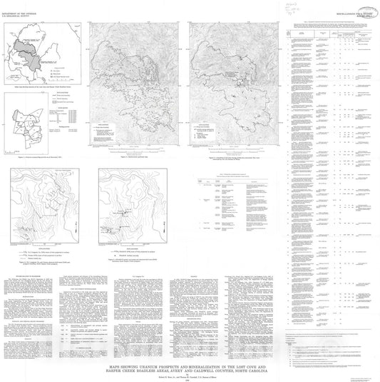 Map : Maps showing uranium prospects and mineralization in the Lost Cove and Harper Creek Roadless Areas, Avery and Caldwell Counties, North Carolina, 1986 Cartography Wall Art :