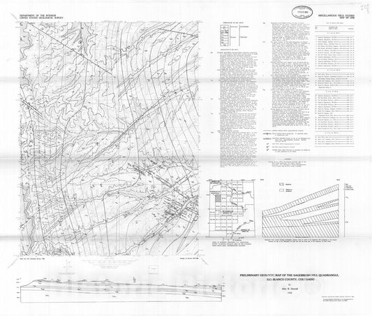 Map : Preliminary geologic map of the Sagebrush Hill quadrangle, Rio Blanco County, Colorado, 1982 Cartography Wall Art :
