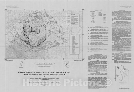 Map : Mineral resource map of the Sugarloaf Roadless Area, Esmeralda and Mineral Counties, Nevada, 1983 Cartography Wall Art :