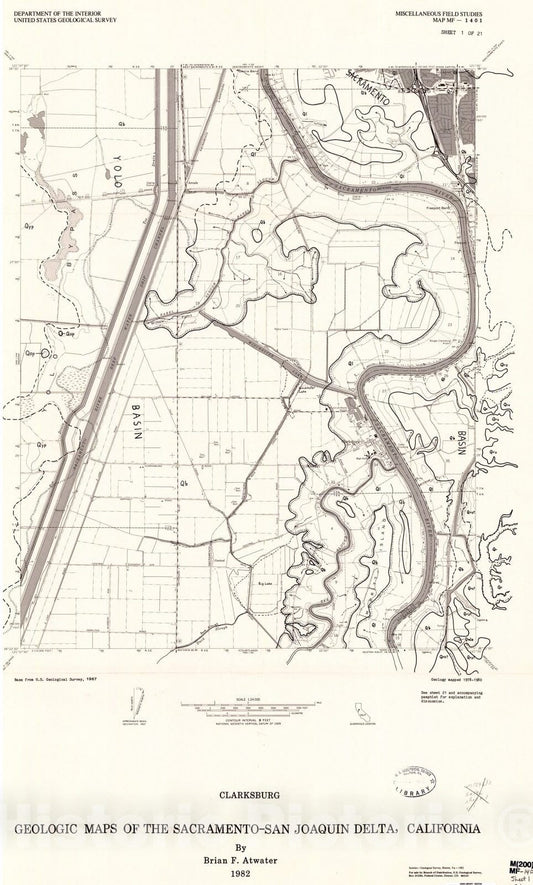 Map : Geologic maps of the Sacramento-San Joaquin Delta, California, 1982 Cartography Wall Art :
