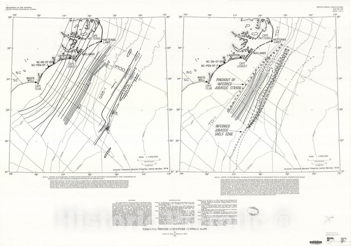 Map : Carolina trough structure contour maps, 1982 Cartography Wall Art :