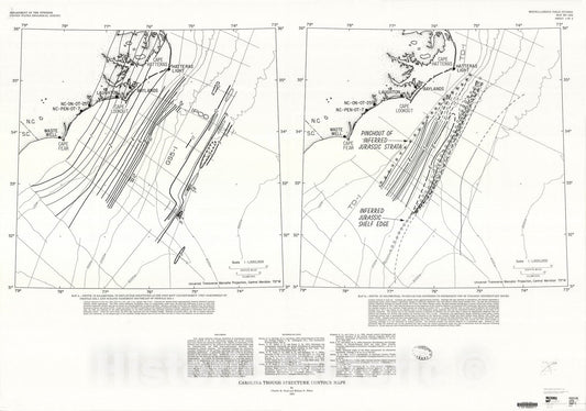 Map : Carolina trough structure contour maps, 1982 Cartography Wall Art :