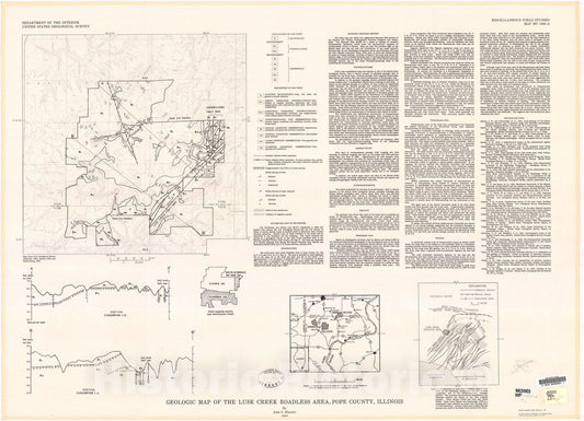 Map : Geologic map of the Lusk Creek Roadless Area, Pope County, Illinois, 1982 Cartography Wall Art :