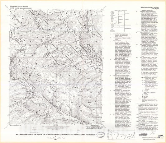 Map : Reconnaissance geologic map of the Burned Mountain quadrangle, Rio Arriba County, New Mexico, 1982 Cartography Wall Art :