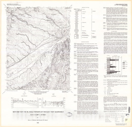 Map : Geologic map and oil shale deposits of the Elko West quadrangle, Elko County, Nevada, 1982 Cartography Wall Art :