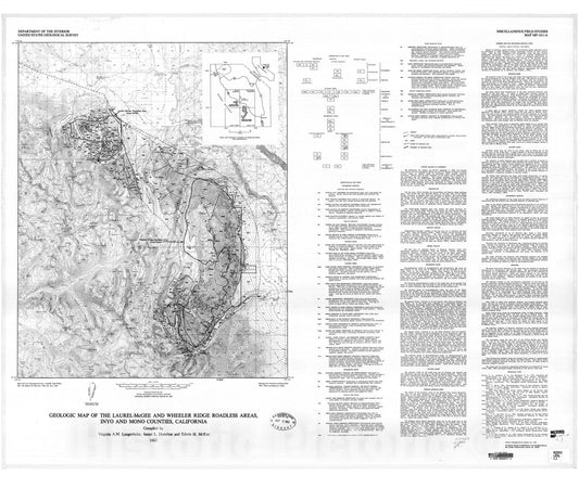 Map : Geologic map of the Laurel-McGee and Wheeler Ridge Roadless Areas, Inyo and Mono Counties, California, 1982 Cartography Wall Art :