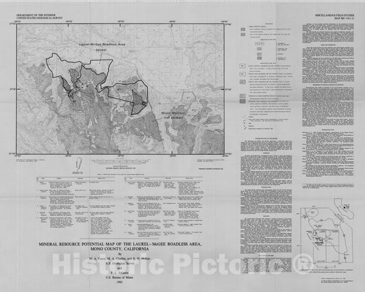 Map : Mineral resource potential map of the Laurel-McGee Roadless Area, Inyo and Mono Counties, California, 1983 Cartography Wall Art :