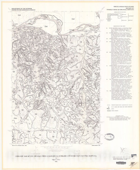 Map : Geologic map of the Twomile Creek quadrangle, Richland and Roosevelt Counties, Montana, 1982 Cartography Wall Art :