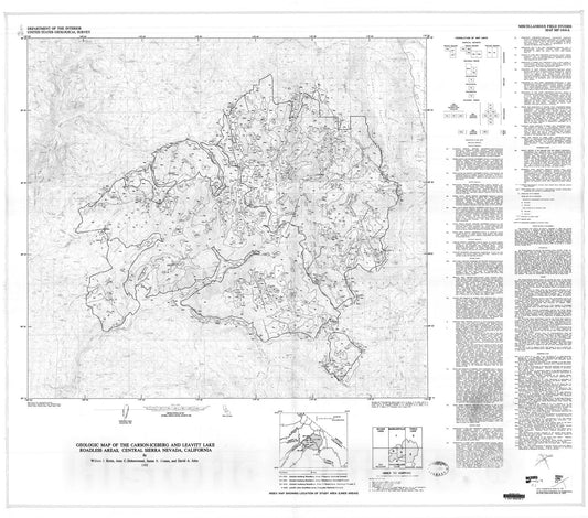Map : Geologic map of the Carson-Iceberg and Leavitt Lake Roadless Areas, central Sierra Nevada, California, 1982 Cartography Wall Art :