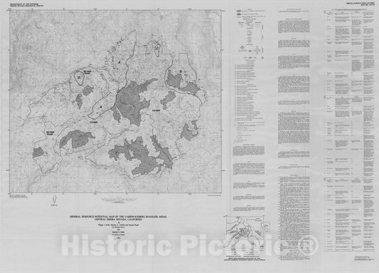 Map : Mineral resource potential map of the Carson-Iceberg and Leavitt Lake Roadless Areas, central Sierra Nevada, California, 1983 Cartography Wall Art :