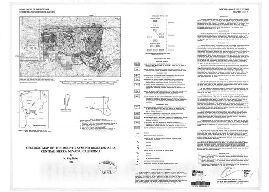 Map : Geologic map of the Mount Raymond Roadless Area, central Sierra Nevada, California, 1982 Cartography Wall Art :