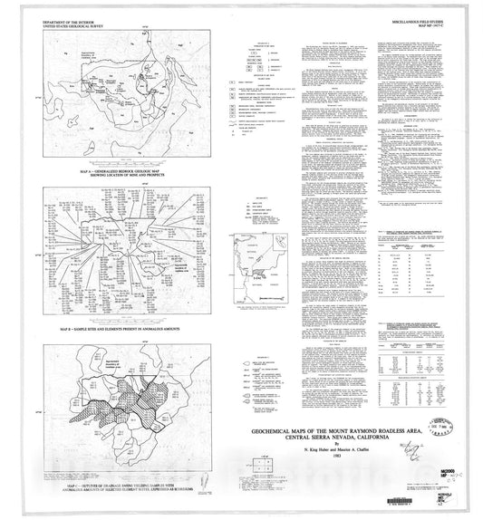 Map : Geochemical maps of the Mount Raymond Roadless Area, central Sierra Nevada, California, 1983 Cartography Wall Art :