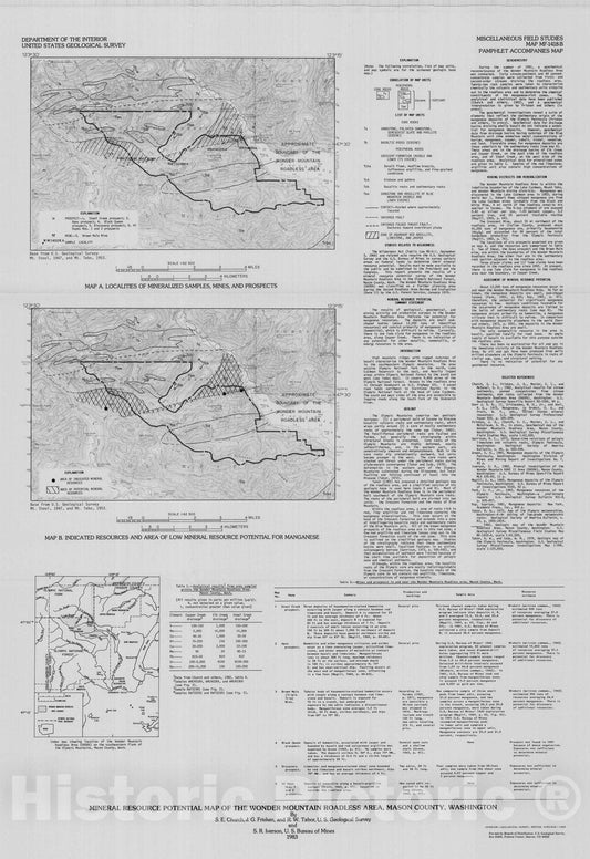 Map : Mineral resource potential map of the Wonder Mountain Roadless Area, Mason County, Washington, 1983 Cartography Wall Art :