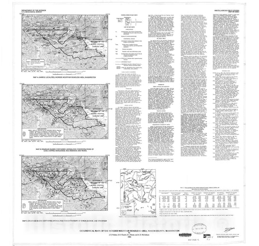 Map : Geochemical maps of the Wonder Mountain Roadless Area, Mason County, Washington, 1984 Cartography Wall Art :