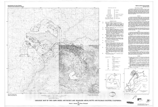 Map : Geologic map of the Chips Creek and Buchs Lake Roadless Areas, Butte and Plumas Counties, California, 1982 Cartography Wall Art :